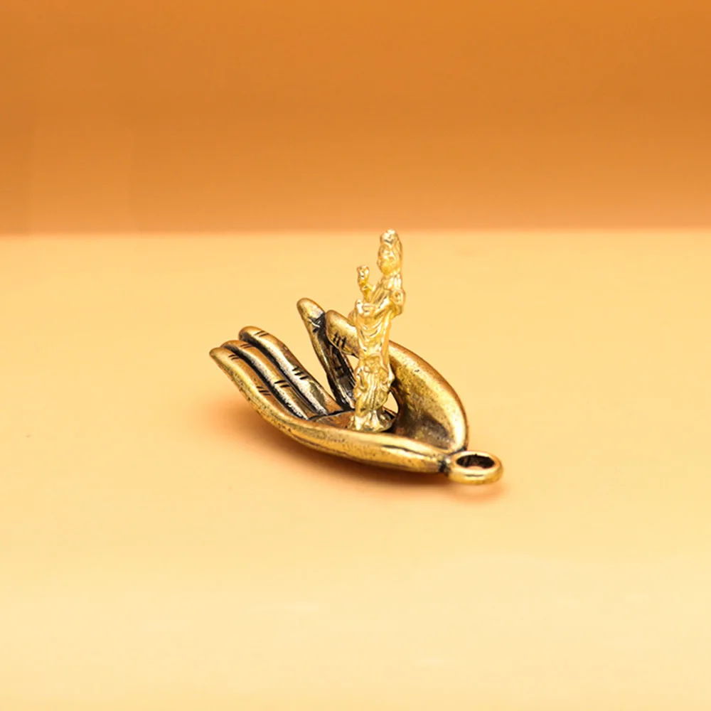 Mini Brass Buddha Zen Gesture Finger Hands Portable Vintage Statue Metal Keychain Ornament Props Toy Gift