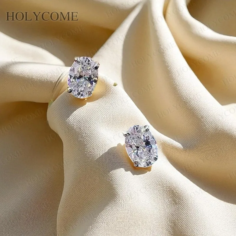 

Серьги из стерлингового серебра 925 пробы с муассанитом, круглые овальные изумрудные серьги-гвоздики принцессы сияющей огранки, 0,5-1 карата, свадебные украшения для женщин