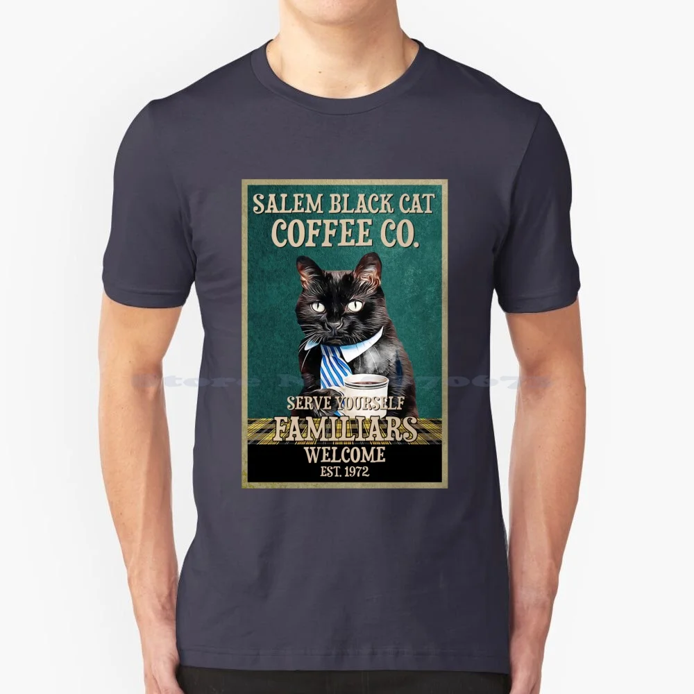 Salem Black Cat Coffee Co T Shirt 100% Cotton Tee Vintage Retro Mens Papa Like A Grandpa Fathers Day Mothers Day Idea Grandma