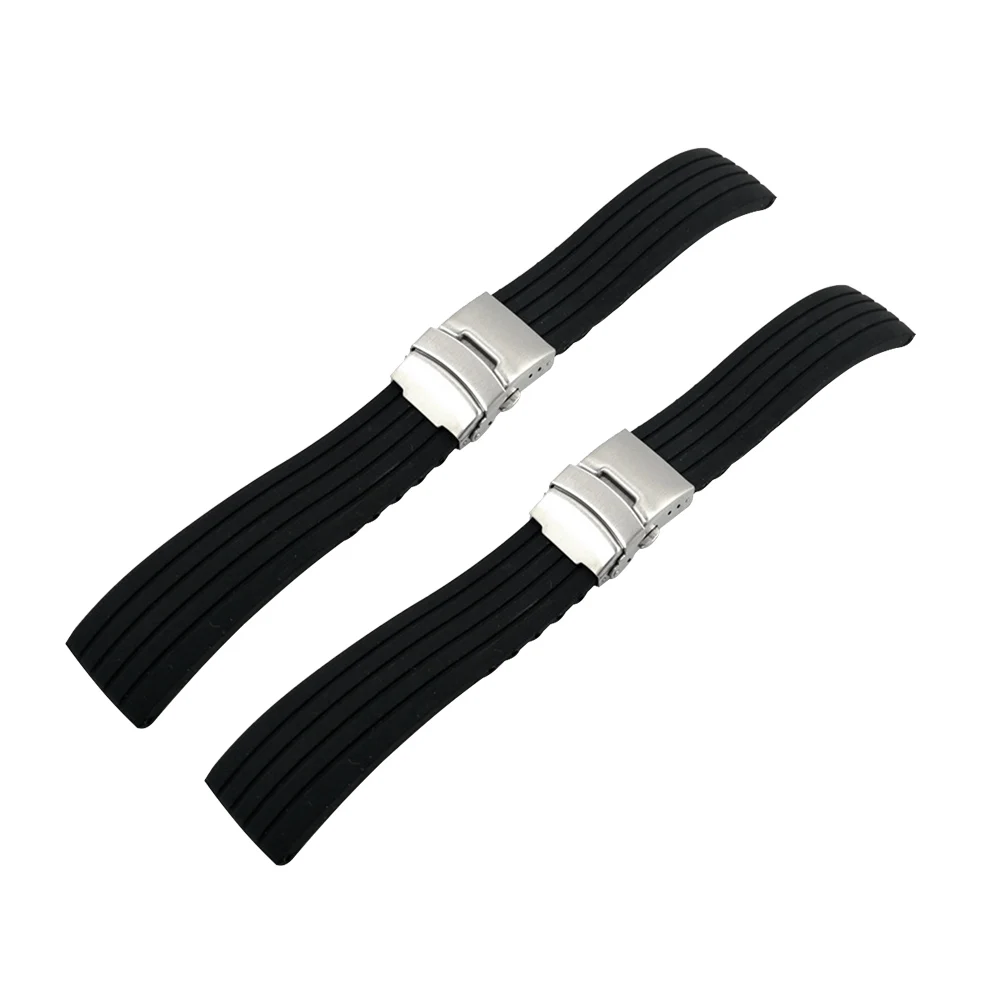 

2pcs Waterproof Silicone Watch Band 20Mm Black Replacement Strap For Smartwatch Foldable Stainless Steel Buckle Smart