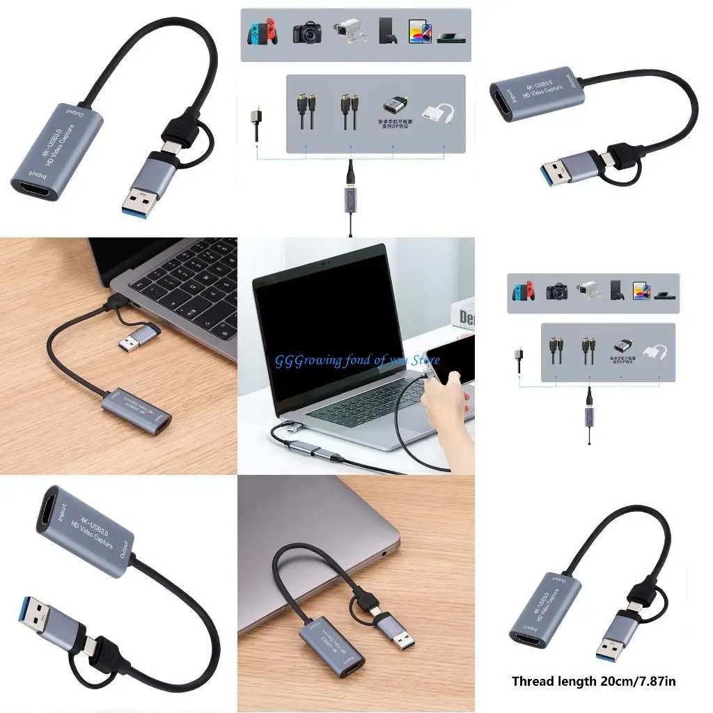 H9EB USB+Type C to HDTV Video Card Video Converters Adapter Card