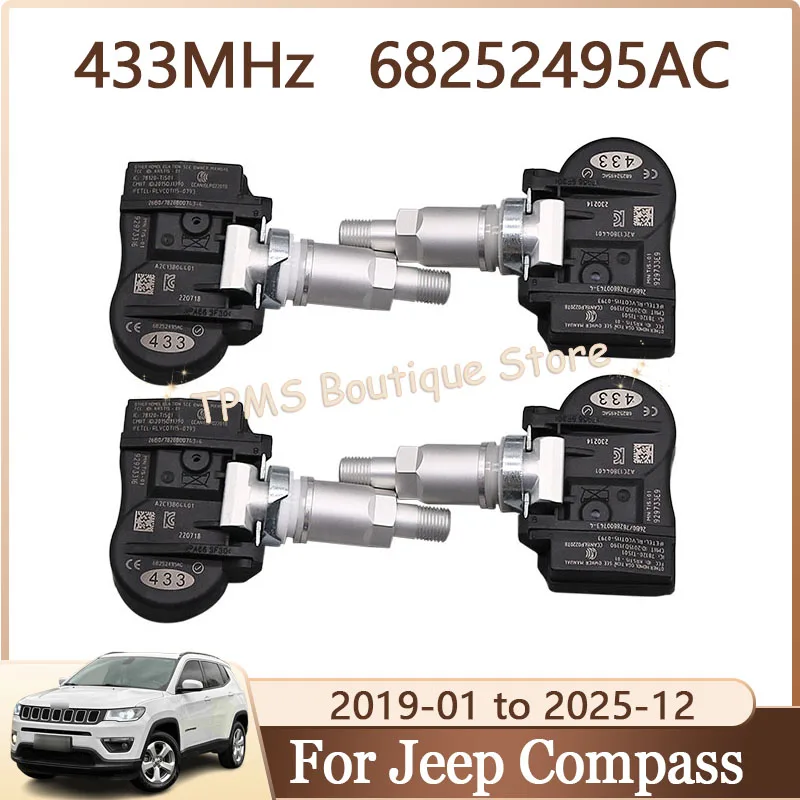 

4pcs 433MHz 68252495AC 68255495AA Tyre Pressure Monitoring System Car Accessories For Jeep Compass Grand Cherokee Renegade