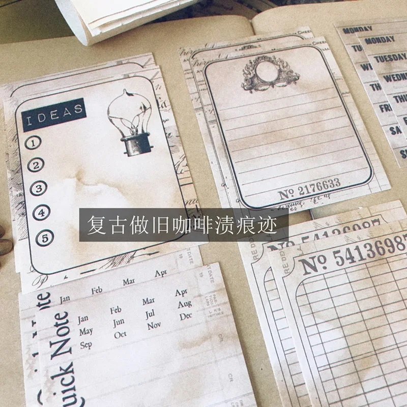 10 Pcs Coffee Dyed Memo Junk Journal Ephemera Vintage Sticker Retro Grid DIY Note Album Aesthetic Sticker Scrapbooking Material