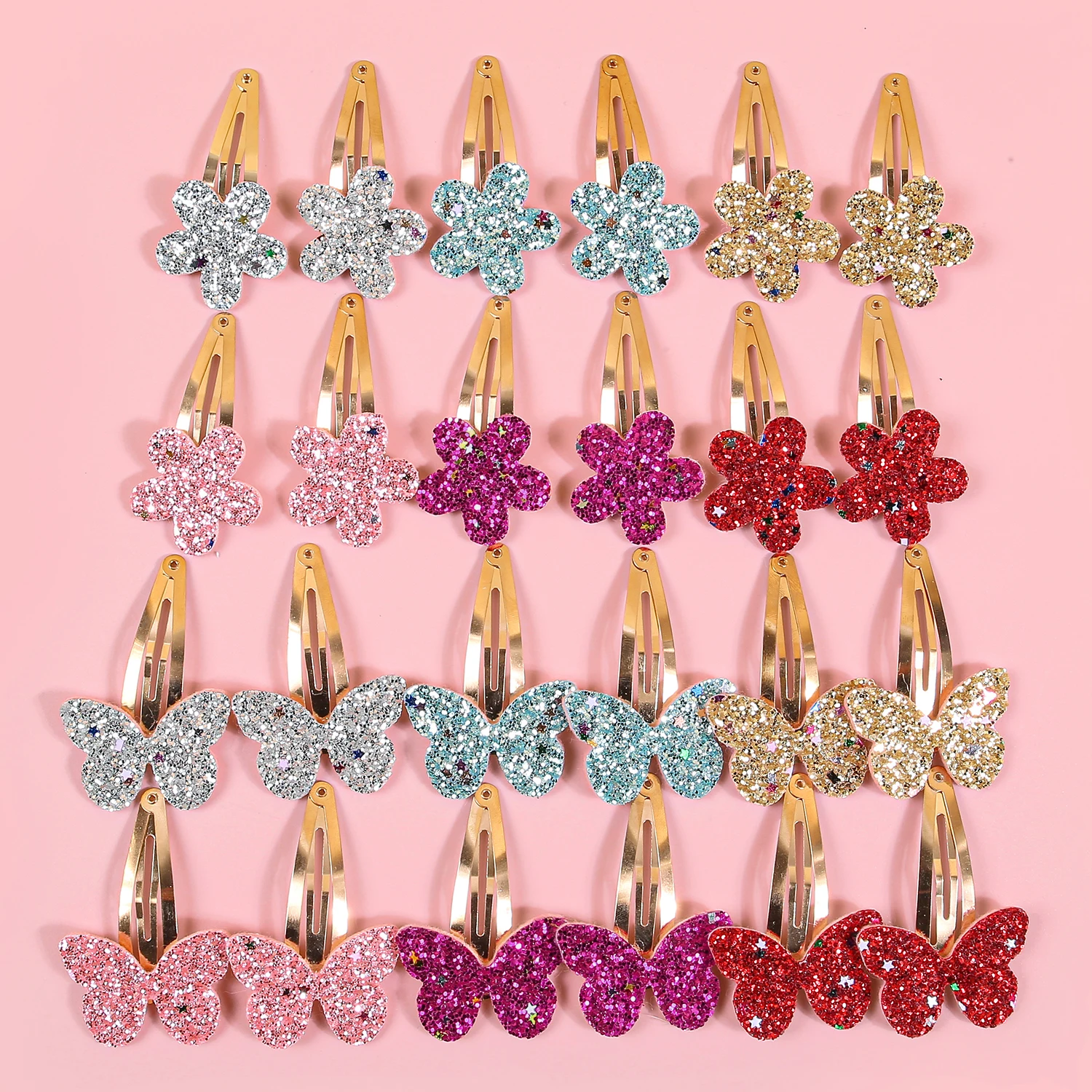 

24 шт., сверкающие заколки для волос с цветком и бабочкой для девочек, милые милые заколки из сплава для детей и женщин, повседневные аксессуары для волос