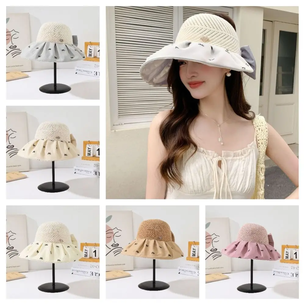 

Breathable Sweet Empty Top Sun Hat Bowknot Wide Brim Sun Protection Cap Sunshade Korean Style Female Shell Hat Outdoor