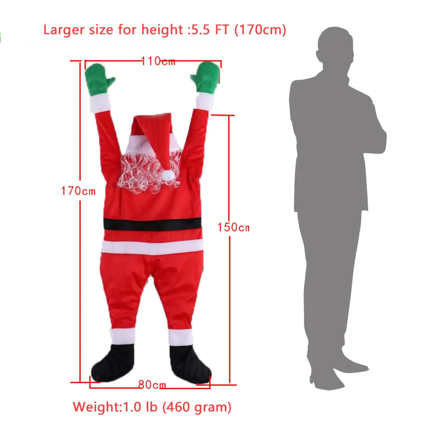 108cm Hanging Santa Claus Decoration Christmas Ornaments Outdoor Indoor Hanging Climbing Santa Claus Suit for Roof  Porch  Balco