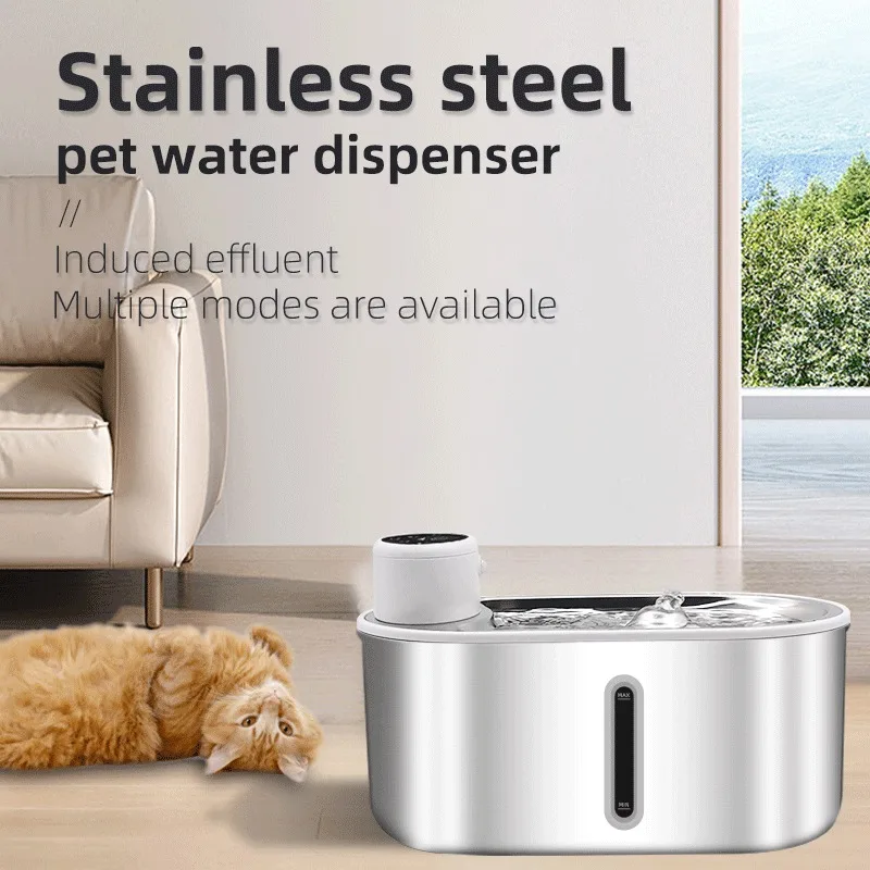 Stainless steel cat water dispenser with sensor wireless electric pet water dispenser cat and dog water dispenser