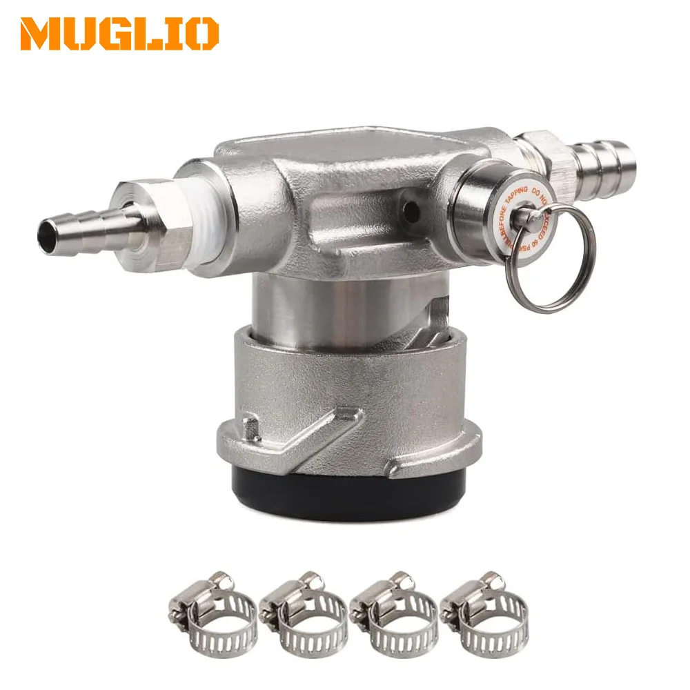

All Stainless Steel Low Profile Keg Coupler w/PRV Space Saving Beer Keg Connector D System 1/4"Barb Beer out 3/8"Barb Gas In