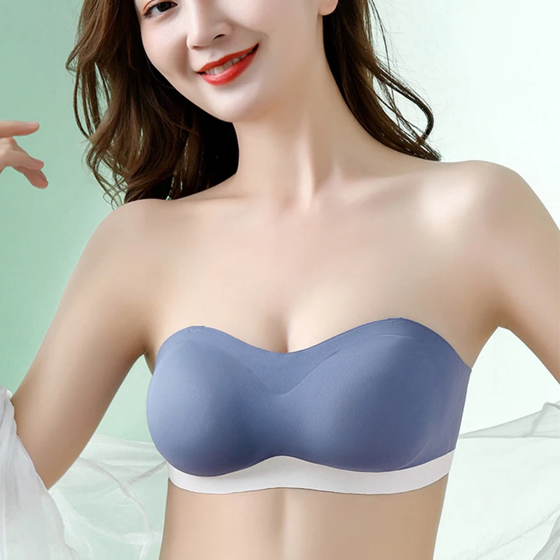 Summer thin strapless chest wrap with negative ion, seamless invisible bra, comfortable sleep, back buckle latex bra