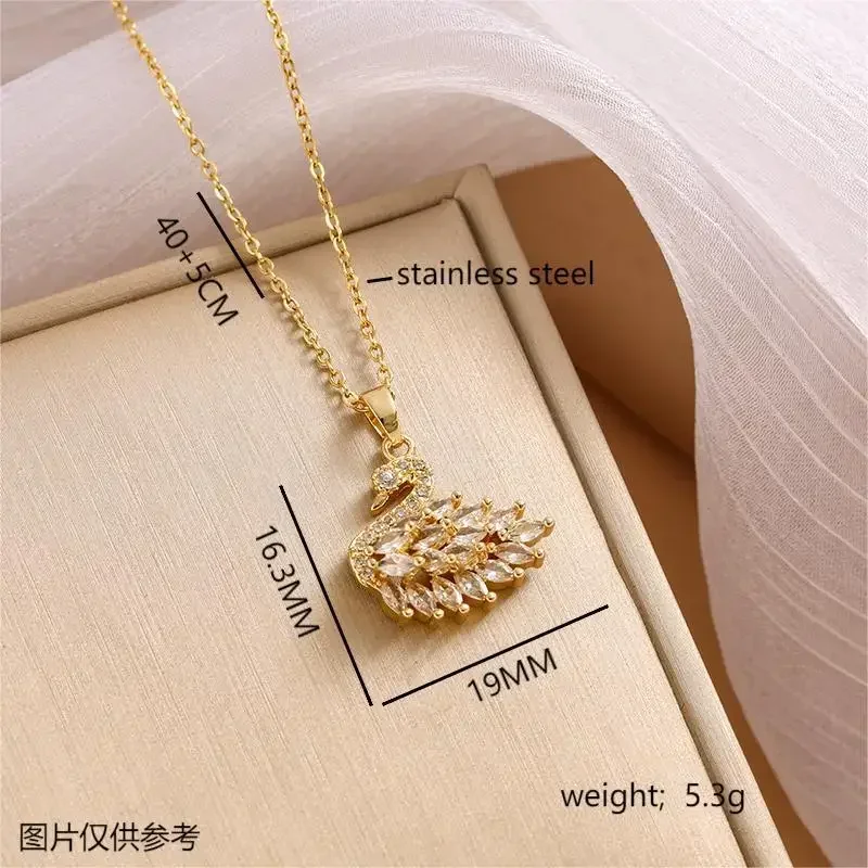 قلادة على شكل بجعة الزركون من التيتانيوم الصلب للنساء، سلسلة ترقوة متعددة الاستخدامات، سلسلة من الفولاذ التيتانيوم