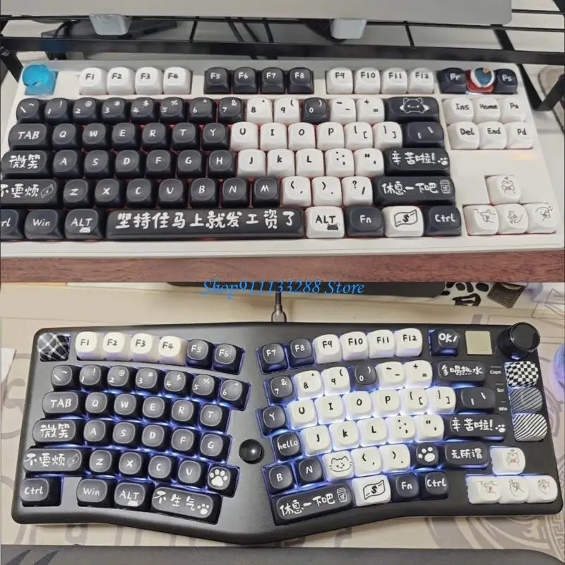 G88D PBT Mechanical Keyboards Keycaps 135keys Keycaps Off Work Cats Theme MOA Height Heat Sublimated Set