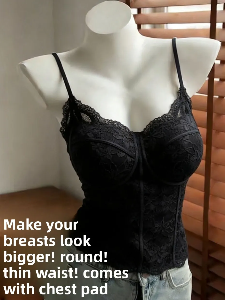 Pure Desire Lace Strap Vest Women's Spring Summer Integrated Pad Sexy Back Bra Slim Fit Inner Wear Outer Wear Sexy Top