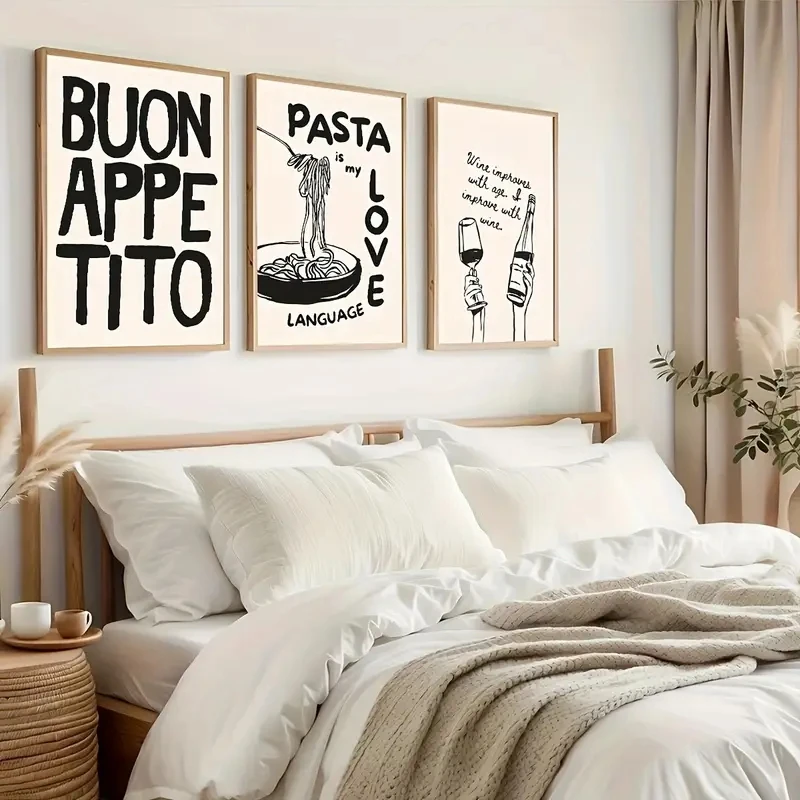 

3pcs/Set Modern Art, Pasta, Wine, Kitchen Art Poster Printing, Wall Art Canvas Paintings, Modern Ideal Home Decoration Gifts