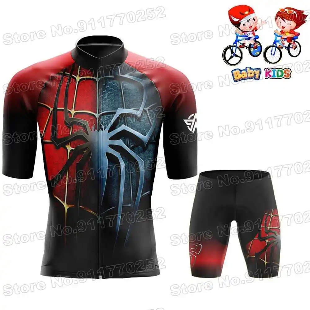 2024 Kids Spider Cycling Jersey Set Popular Cartoon Comics Boys Girls Cycling Clothing Children Road Bike Shirt Suit MTB Maillot