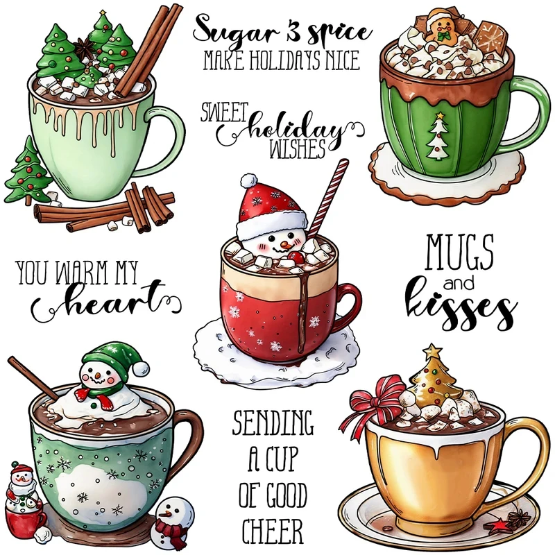 

Christmas Snowman Coffee Mugs Cutting Dies Clear Stamp DIY Scrapbooking Metal Dies Silicone Stamps For Cards Decor