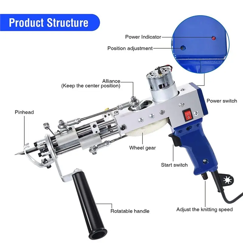 EYFL-Long Velvet Tufting Gun 4-25 Needle Step Function, For Carpet Weaving- Shuttle Loom Tool Featuring US Plug