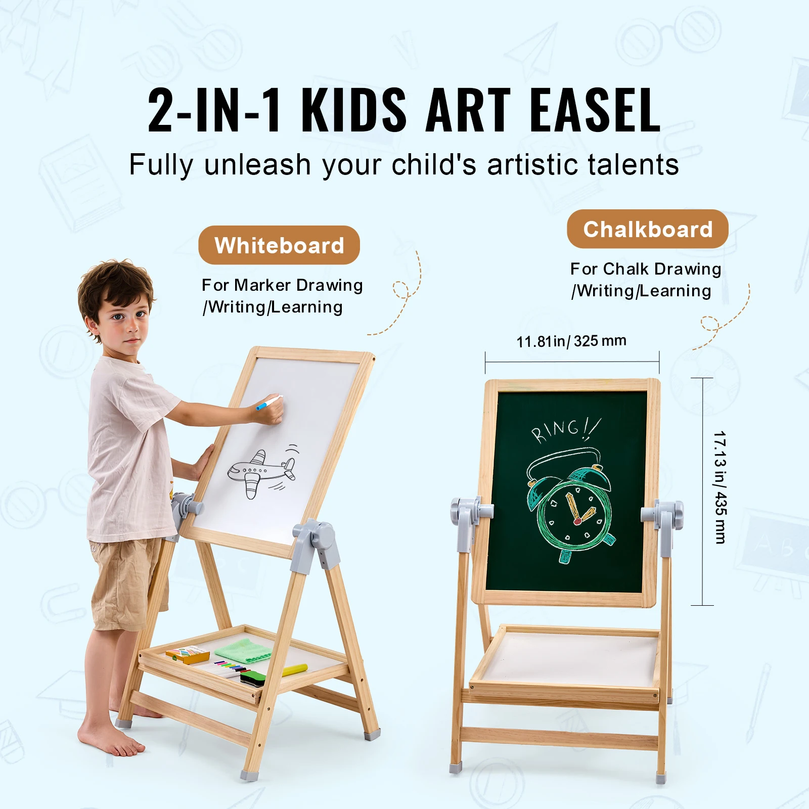 SucceBuy – planche à dessin magnétique sur pied, chevalet d'art avec accessoires de peinture, jouets éducatifs pour enfants, garçons et filles