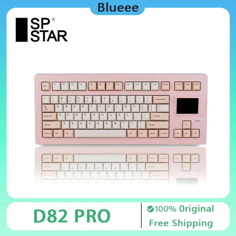 teclado mecanico sem fio sp star d82 pro tri mode personalizado junta hot swap rgb backlit gaming display screen presente pc gamer 01