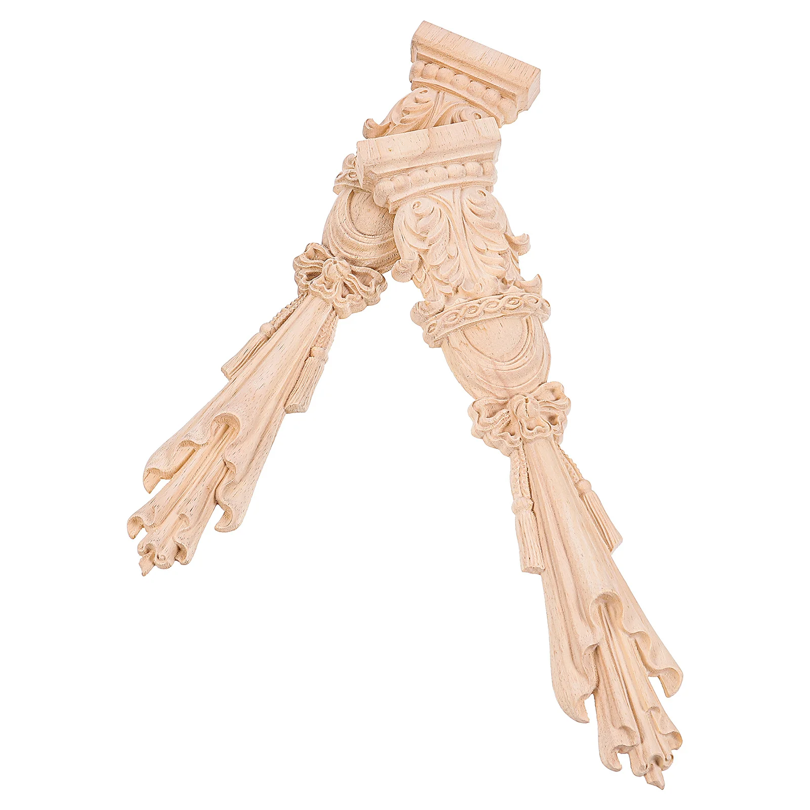 

2Pcs Wood Carved Appliques Exquisite Onlay Decals Natural Finish for DIY Painting Wall Door Cabinet Decor Vintage European