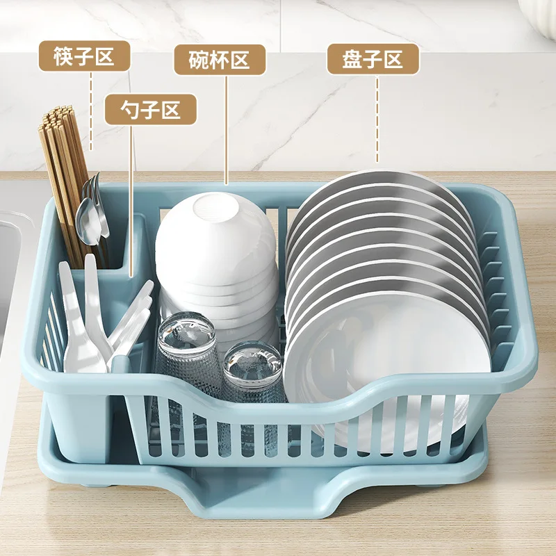 رف تصريف المطبخ السميك مع لوح تصريف وأدوات المائدة والأطباق وعيدان تناول الطعام والأوعية والملاعق لتخزين الأطباق ورف التجفيف #5