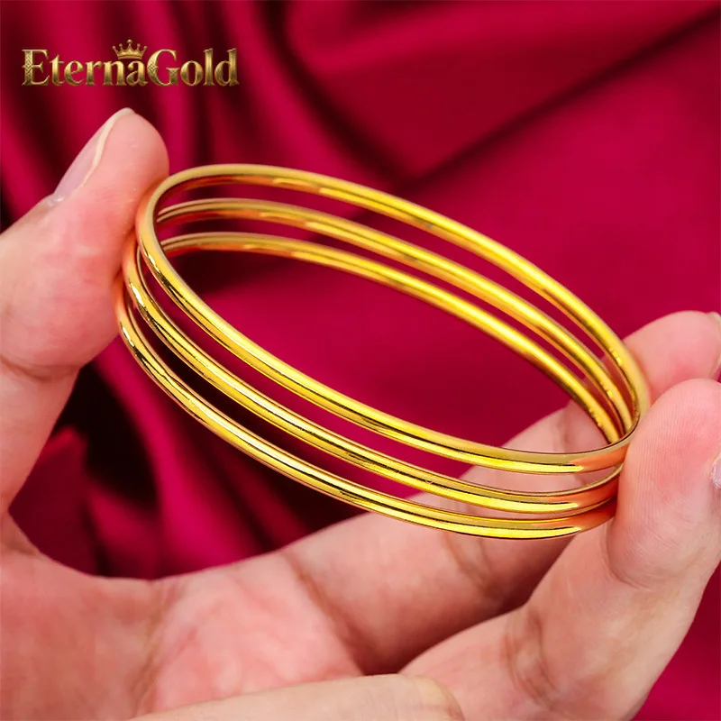 

EternaGold 2.8mm Three-Life Bracelet for Women, 24K Gold, AU999 | Polished triple rings, 2.8mm sleek band for daily elegance.
