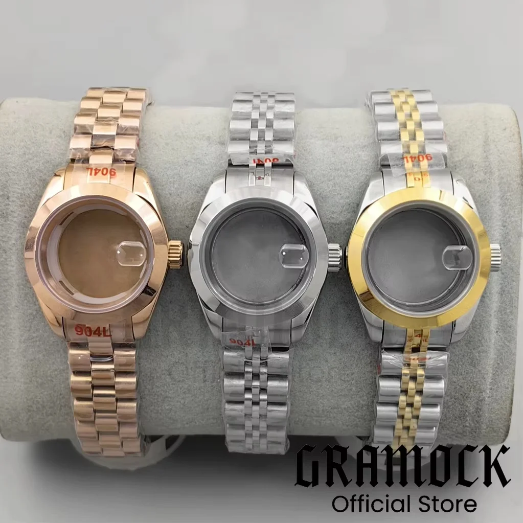 28MM Stainless Steel Slope Bezel Watch Case Sapphire Glass With 20.5MM Dial Hand For Ladies NH05 NH06 Watch Box Part Waterproof