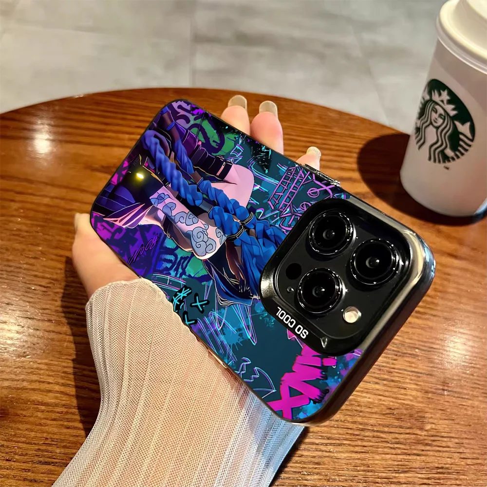 حافظة هاتف Jinx Arcane لهاتف آيفون 16 15 14 13 12 11 Pro Max Plus غطاء خلفي فضي مقاوم للصدمات