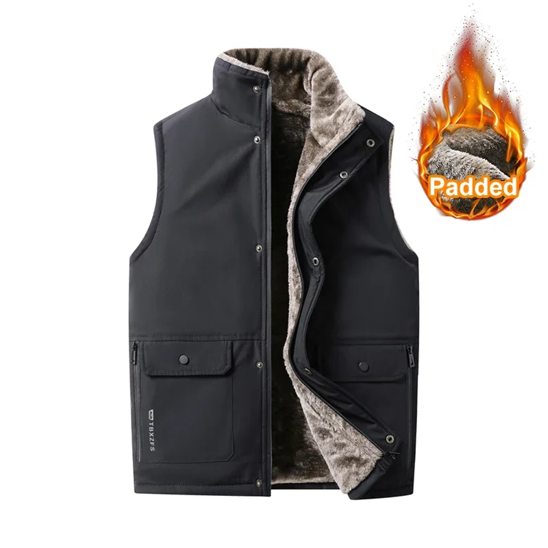 

Large Size 7xl Men's Winter Down Cotton Vest Outside Wear Padded and Thickened Warm Shoulders Stand-up Collar Jacket Man