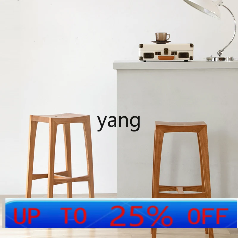 Lmm Nordic solid wood bar stool household walnut color bar chair simple Japanese high stool