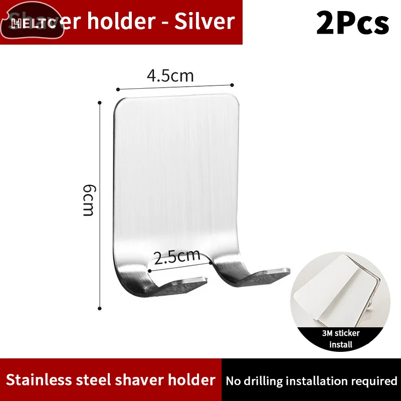 2PCS Stainless Steel Shower Hook Adhesive Razor Holder Wall Mounted Bathroom For Rack Shaver Shaving Holder Black Plastic Hook