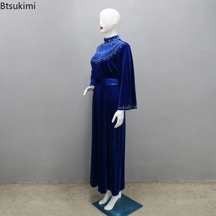 Eid Muslim Women Dresses Velvet Diamond Abaya Elegant Party Maxi Dress Ramadan Morocco Kaftan Robe Saudi Arab Vestidos Jalabiya 4