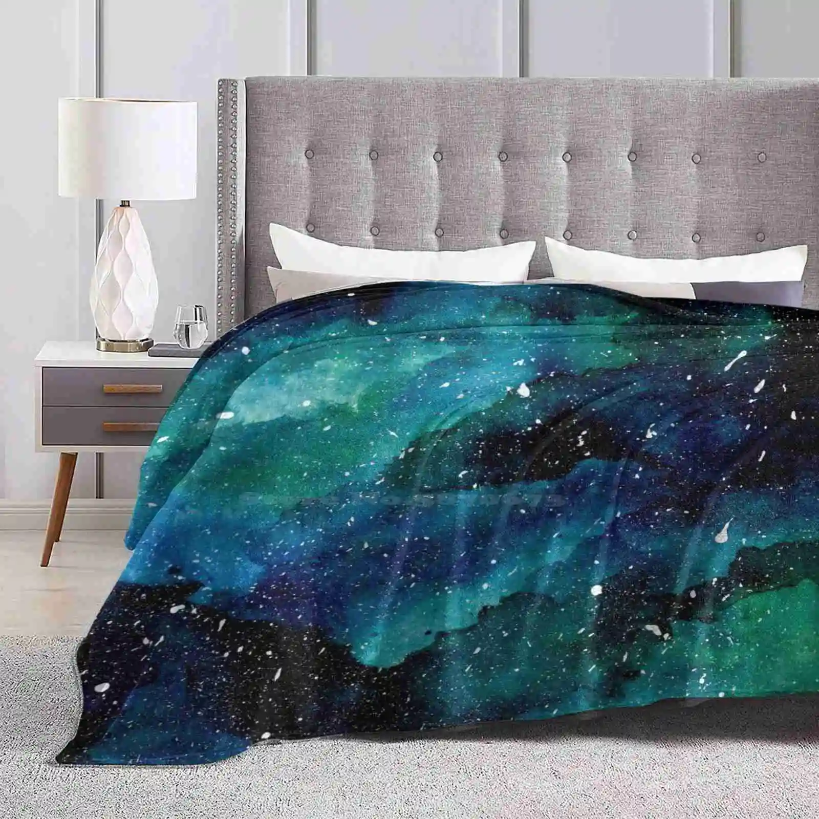 Emerald Galaxy Soft Warm Throw Blanket Emerald Green Galaxy Universe Stars Nature Beautiful Pretty Natural Alien Outer Space