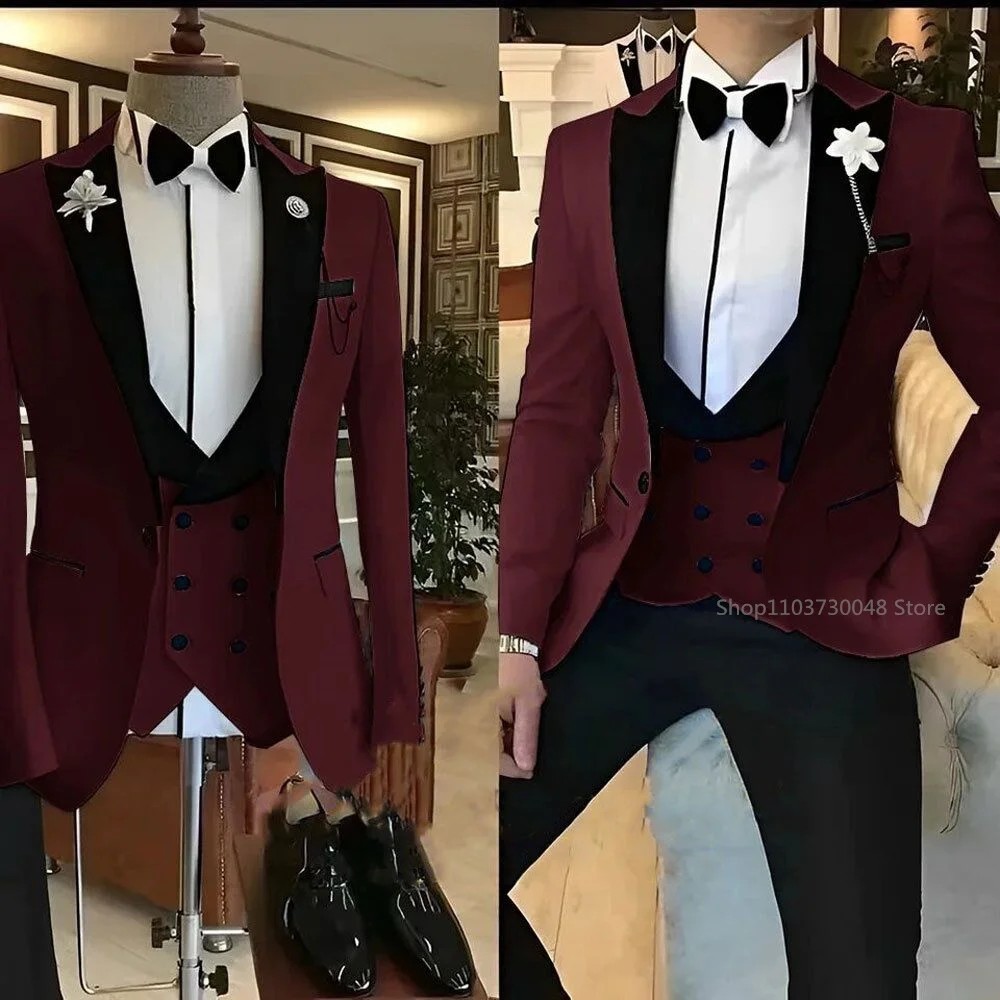 

Men's Formal Suit Set Black Pointed Collar Three-Piece Suit (Jacket, Vest, Trousers) Elegant, slim-fit men's suit suitable for w