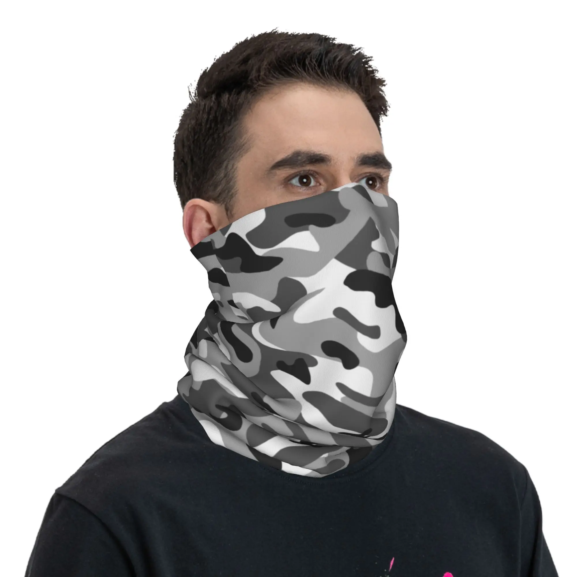 Bandana mimetica grigia personalizzata Scaldacollo invernale da uomo Sciarpa avvolgente antivento per sci Esercito militare Camo Ghetta Fascia per capelli