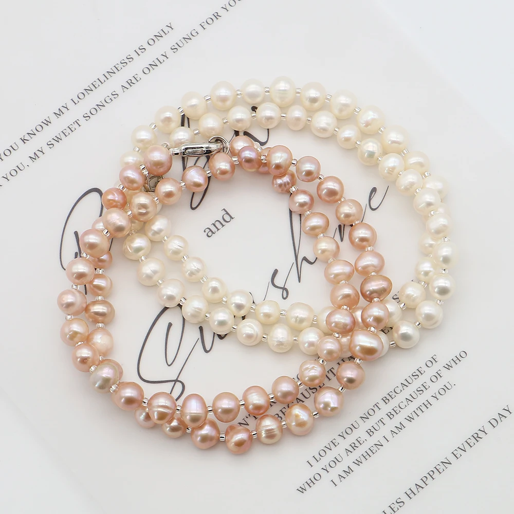 

Ожерелье из натурального пресноводного жемчуга 7-8 мм, разноцветное почти круглое жемчужное ювелирное изделие из бисера, 1 нить, элегантное женское украшение на шею