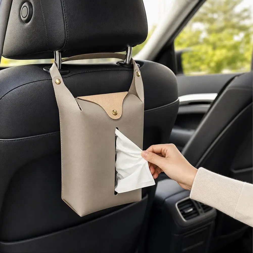 Hanging Tissue Holder Case Box PU Leather Home Car Towel Napkin Papers Dispenser Holder Toilet Tissue Box Case Table Decoration - view 5