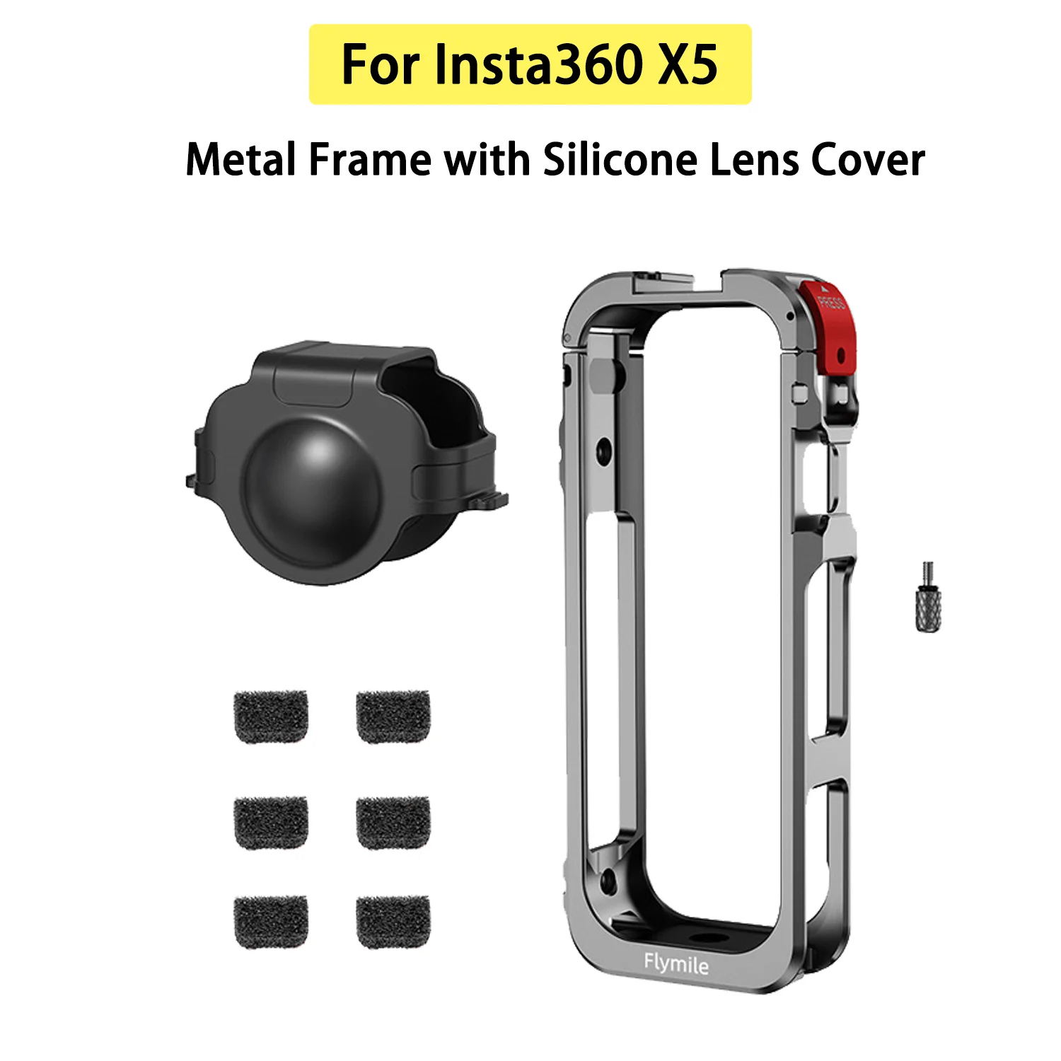 Flymile X5 Cage Metal Protective Case for Insta360 X5 Camera Frame Cage with Silicone Lens Cover With Cold Shoe and 1/4" Threads