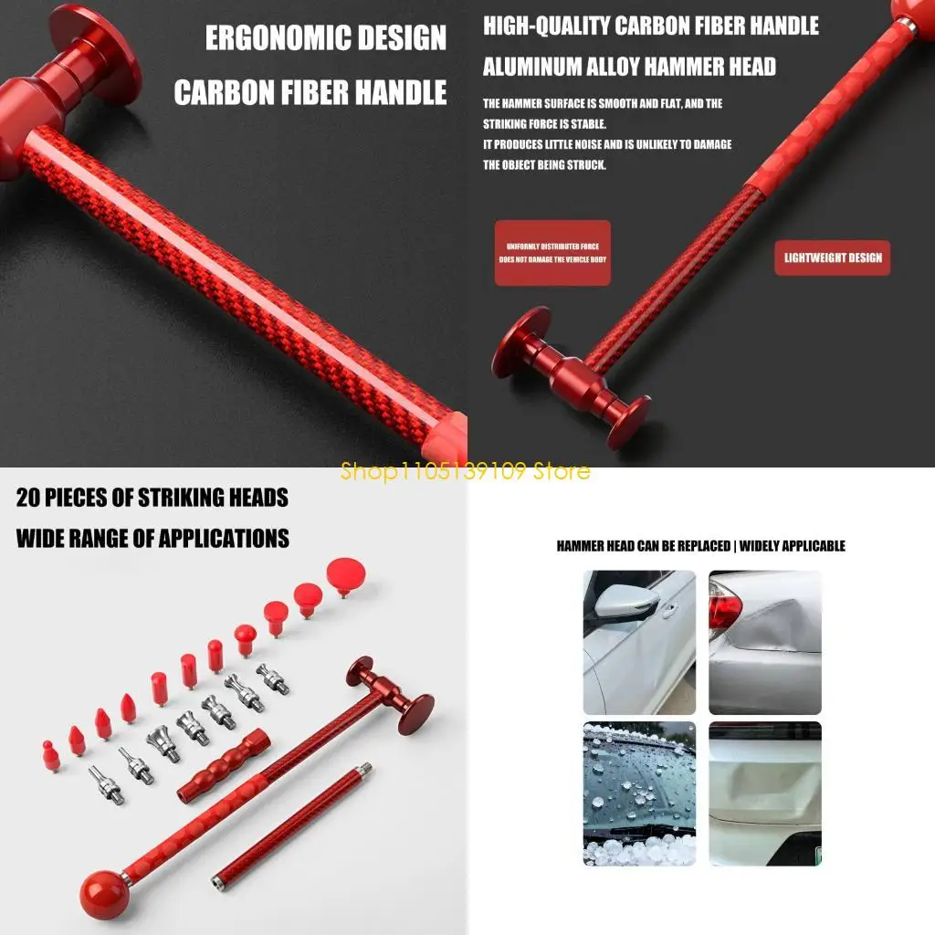 

P5ED Percussion Leveling Hammer Metal Restoration Tool With Carbon Fiber Rod Antislip Motorcycle Car Body Dents Repair Sheet