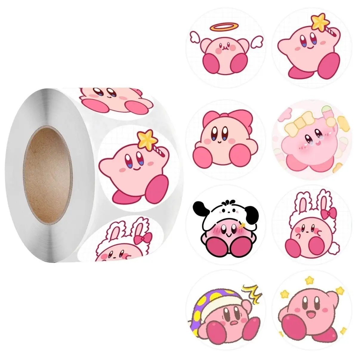 500/1000pcs Kirby Round Stickers Cute Cartoon Decorative Stickers for Journal Gift Packaging