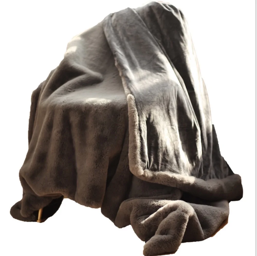 Soothing Warm Mechanical  Washable  Imitation Rabbit Fur Faux Fur Throw Blanket