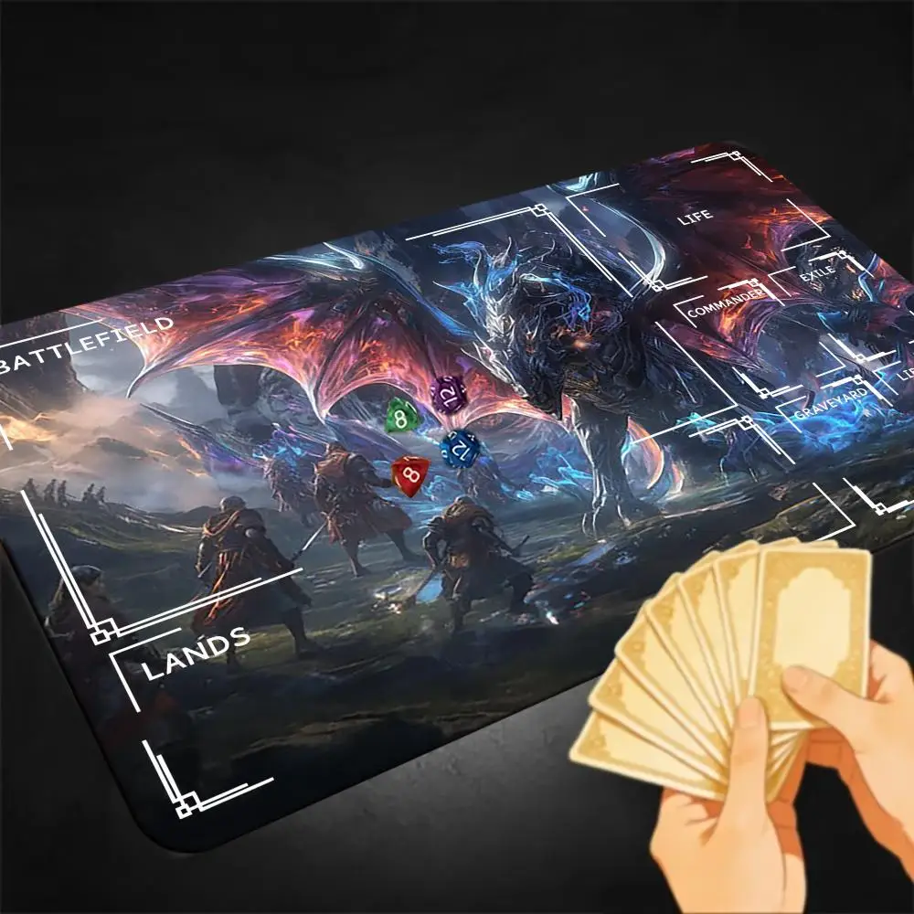 Epic Blue Ice Flame Dragon Warrior Battle Art TCG Commander Playmat Full Zone Layout Fantasy Scene Non-Slip Rubber Trading
