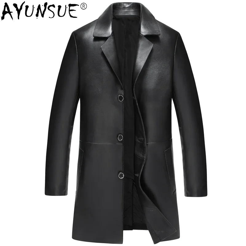 

AYUNSUE 2021 100% Genuine Leather Jackets Male Winter Autumn Real Sheepskin Coat Black Warm Long Jacket Jaqueta Masculina Gmm415