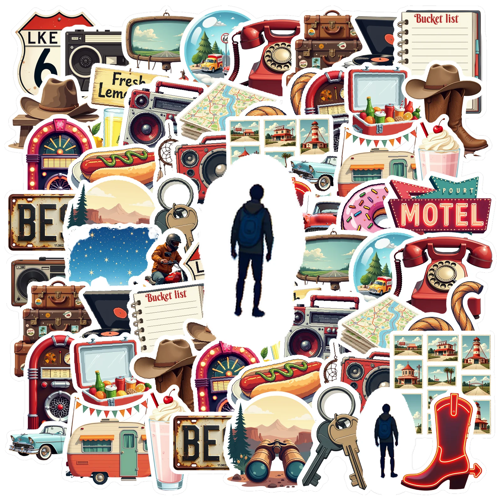 

35-70 шт., ретро наклейки для путешествий, образ жизни, эстетические наклейки для ноутбука, телефона, холодильника, багажа, бутылки с водой, канцелярские наклейки