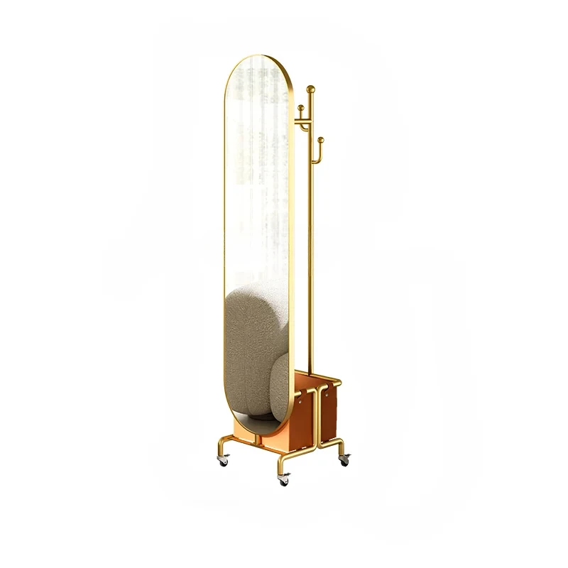 

Floor Mirror Home Wall-Mounted Body Mirror Bedroom Rotating Mobile Clothes Rack Integrated Light Luxury Fitting Mirror