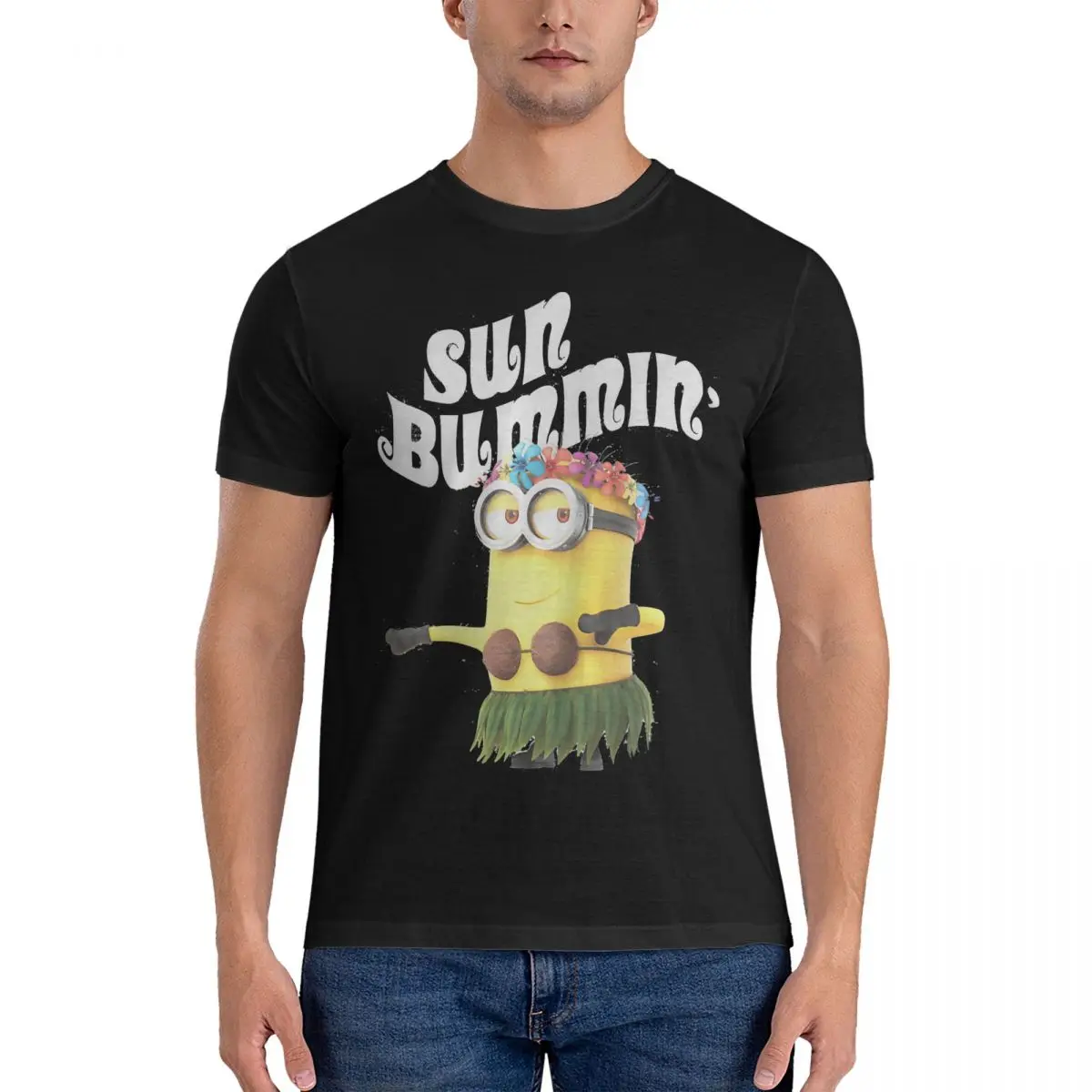 Novelty Despicable Me 3 Sun Bummin' Hula Skirt Minion T-Shirt for Men O Neck Pure Cotton T Shirt Despicable Me Short Sleeve Tees