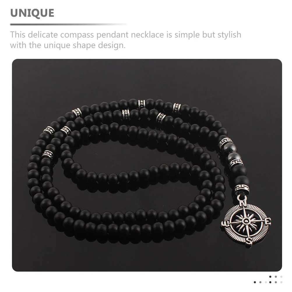 Compass Necklace Creative Design Beaded for Men Necklaces Vintage Men's Frosted Stone Pirate