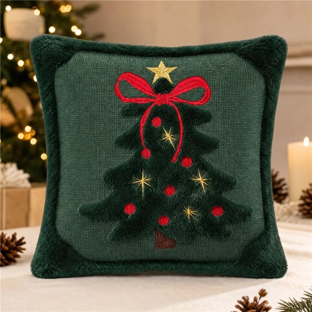 Fabric Christmas Pillowcase Soft Texture Christmas Tree Design Christmas Throw Pillow Cover Insert Not Included