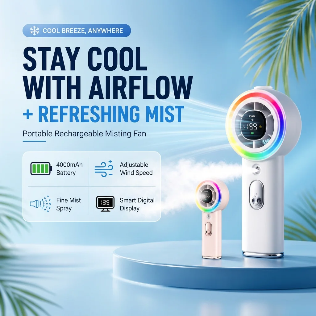 Handheld Fan with Mist Spray Cooling Portable Fan 4000mAh Battery 30ml Water Tank Personal Mini Fan for Camping Journey Travel view 2