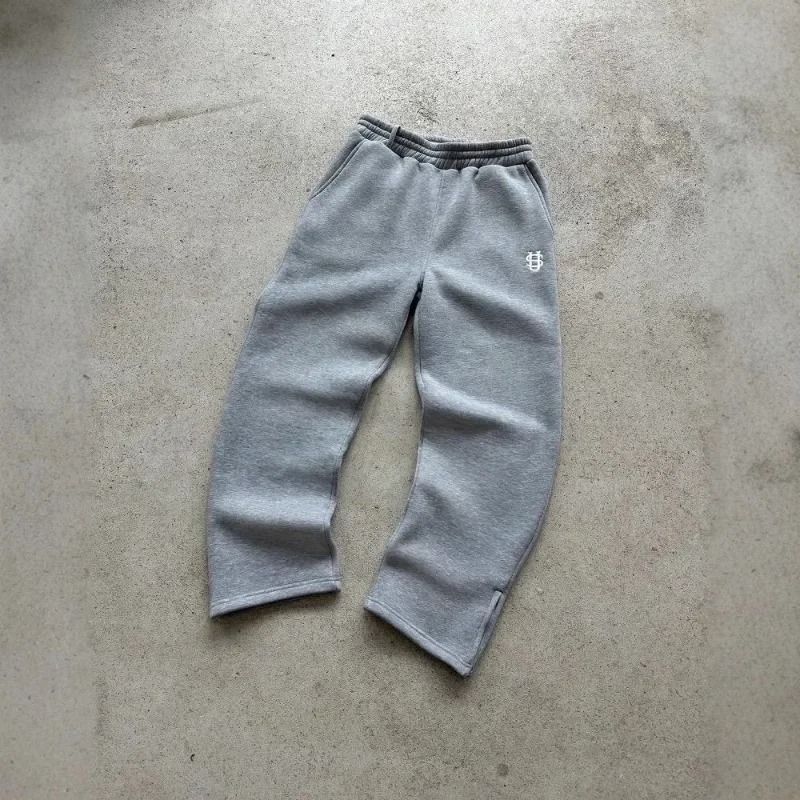 

Deeptown Y2k Embroidery Sweatpants Harajuku Personalized Pant Leg Zipper American Retro Pant Baggy Solid Color Hip Hop Trousers