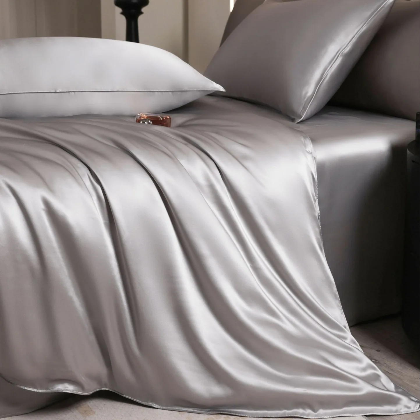 silk, fourpiece set, mulberry silk, light luxury, solid color, bed hat, quilt cover.